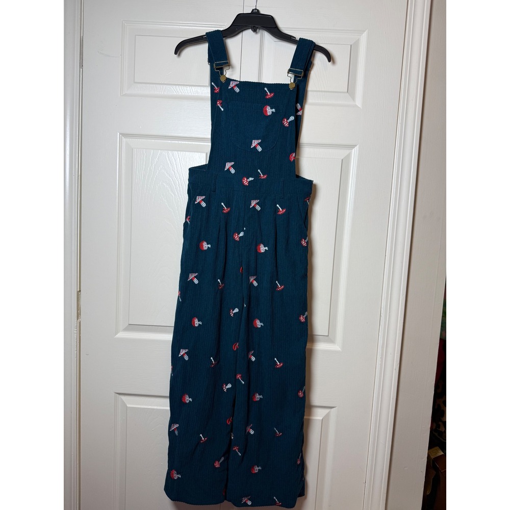 CIDER Women's Corduroy Floral Mushroom Pattern Low Rise Square Neck Jumpsuit